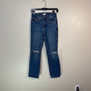 Good American Jeans Womens 0 25 Good Curve Straight Raw Hem Stretch Denim